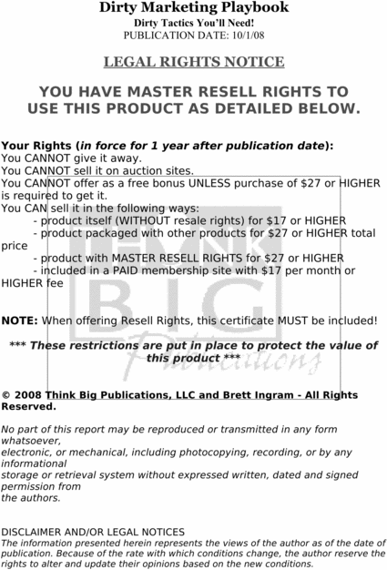 Product picture Dirty Marketing Playbook - Make More Money From Your Website